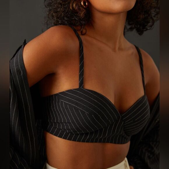 Favorite Daughter The Ex-Boyfriend Bra Top In Black Pinstripe Size Large NWT - Picture 1 of 13